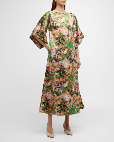 Frances Valentine Spinnaker Floral-print Midi Shift Dress In Neutral
