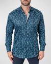 Maceoo Einstein Leaves Micro Print Blue Contemporary Fit Button-up Shirt In Blue