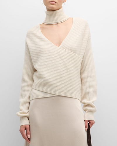 Naadam Cashmere Cutout Reversible Turtleneck Sweater In White