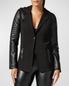 Blanc Noir Hooded Single-button Moto Blazer In Dark Forest