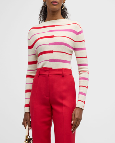 Frances Valentine Women's Marie Merino Wool Striped Jumper In Oyster Pink Red