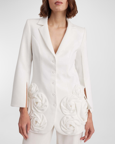 Anne Fontaine Enchante Lace-up Rosette Blazer In Moon White