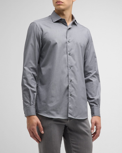 Zegna Men's Premium Cotton Sport Shirt In Light Gray Solid