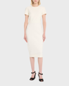 Victoria Beckham T-shirt Fitted Midi Dress With Back Zipper In Ivory