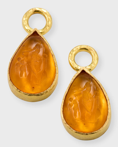 Elizabeth Locke 19k Amber Venetian Glass Intaglio Small Pear Shape Earring Pendants