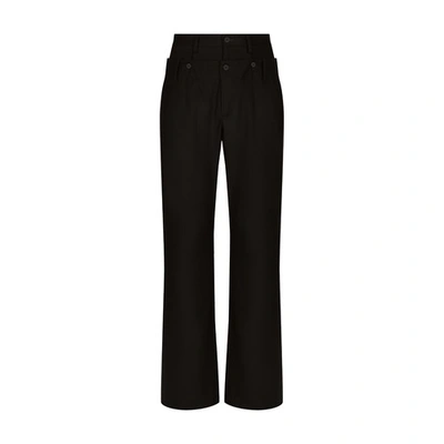 Dolce & Gabbana Stretch Wool Pants With Double Waistband In Black