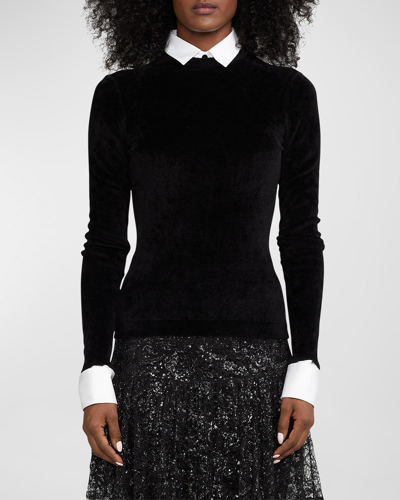 Ralph Lauren Contrast Collar Long-sleeve Sweater In Black White