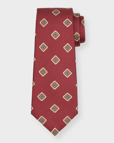 Kiton Men's Geometric-print Silk Tie In Dark Red