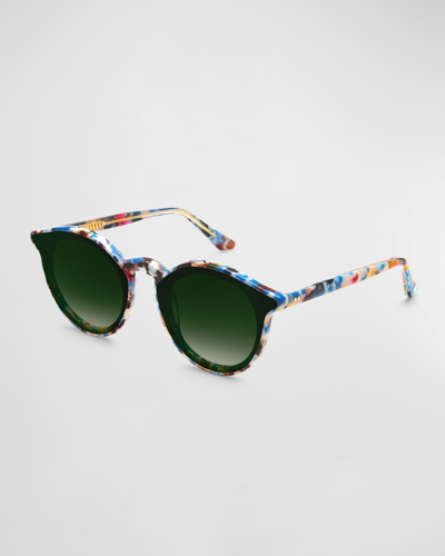 Krewe Collins Nylon Santorini Acetate Round Sunglasses In Green