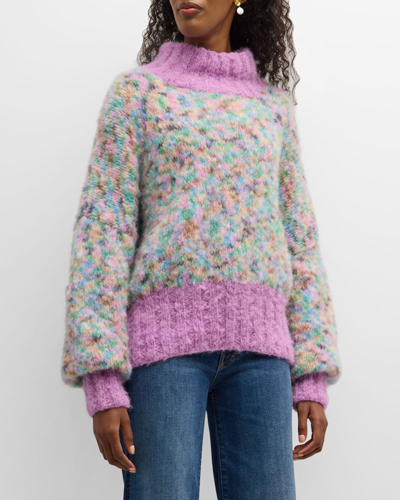 Rose Carmine Oversized Mottled Turtleneck Sweater In Lilas