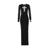 Dolce & Gabbana Long Tulle Dress With Rhinestone Cross Embellishment In Black