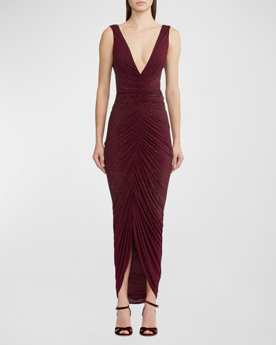 RALPH LAUREN DAEMYN PLUNGING STRASS EMBELLISHED RUCHED GOWN