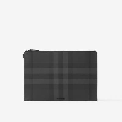 Burberry Check Large Zip Pouch In Grey