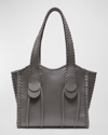 Chloé Mony Whipstitch Calfskin Shoulder Bag In 066 Elephant Grey