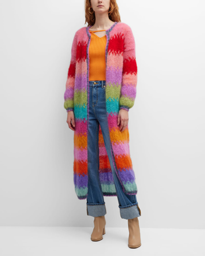 Striped Open-front Cardigan In Multicolore
