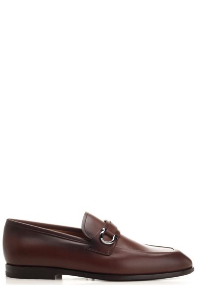 Ferragamo Brushed Leather Gustav Loafers With Clamps In Brown