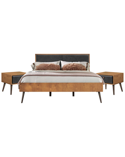 Armen Living Coco Rustic 3pc Upholstered Platform Bedroom Set In Black