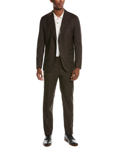 Zanetti 2pc Wool Suit With Flat Front Pant In Brown