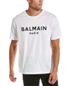 Balmain White Crewneck T-shirt With Contrasting Logo Lettering Print In Cotton In White