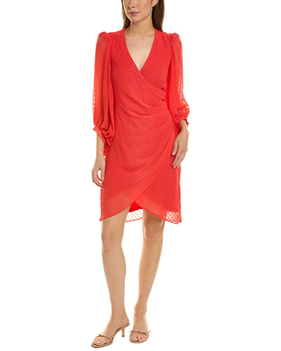 Donna Ricco Swiss Dot Balloon Sleeve Faux Wrap Dress In Red
