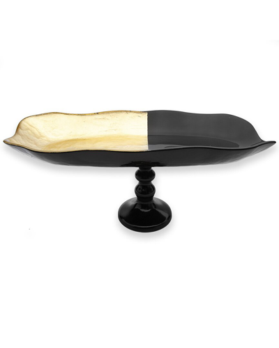 Alice Pazkus 16in Large Footed Tray With Black And Gold Design
