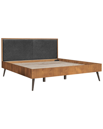 Armen Living Coco Rustic Oak Wood Upholstered King Platform Bed In Black