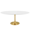 Modway Lippa 78in Oval Artificial Marble Dining Table In Gold