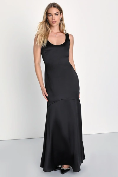 Lulus Enchanting Sophistication Black Satin Mermaid Maxi Dress