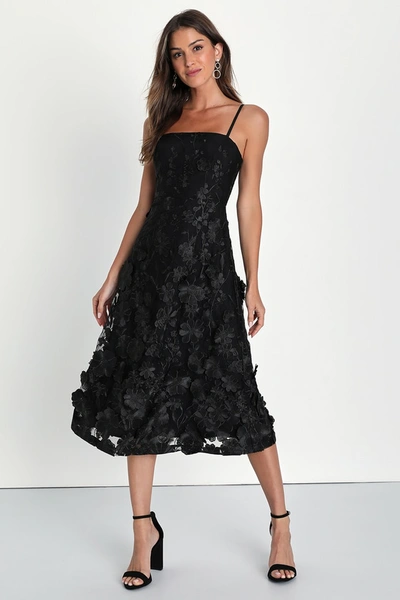Lulus Glamour Garden Black 3d Floral Embroidered Midi Dress