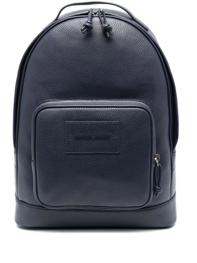 Emporio Armani Leather Backpack In Blue