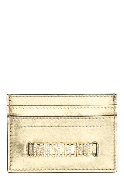 Moschino Crystal Embellishment Logo Cardholder In Gold