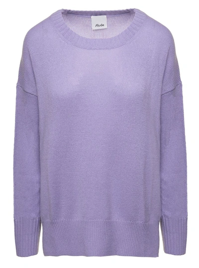 ALLUDE PURPLE SWEATER WITH U NECKLINE IN CASHMERE WOMAN