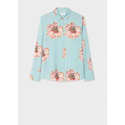 Paul Smith Greyish Blue Pink Flower Print Shirt