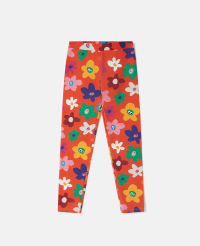 Stella Mccartney Kids' Smiley Flower Print Leggings In Red