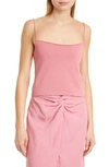 Vince Spaghetti Strap Rib Knit Tank Top In Rosetta