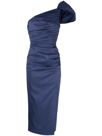 Rachel Gilbert Olive Bow-detailing Ruched Dress In Navy