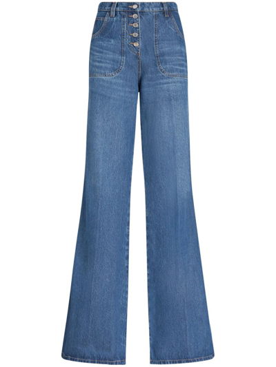 Etro Embroidered Denim Flared Jeans In Light Blue