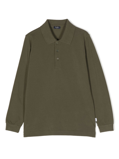 Il Gufo Kids' Long-sleeved Cotton Polo Top In Green