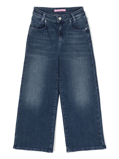 Miss Blumarine Kids' Logo-patch Wide-leg Jeans In Blue