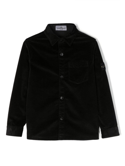 Stone Island Junior Kids' Compass-motif Buttoned Shirt In Black