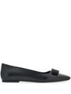 Ferragamo Black Leather Siwar Ballerina Flats In Black