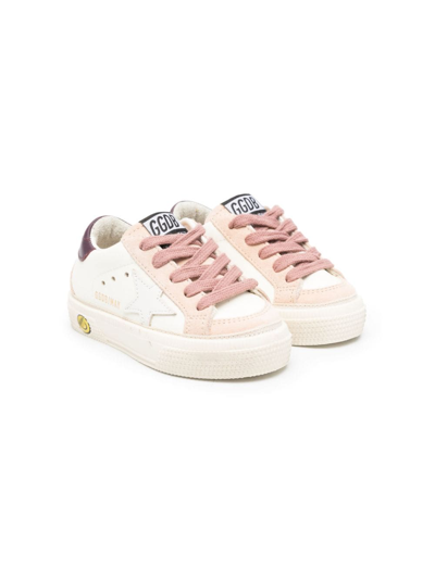 Golden Goose Kids' May Leather Lace-up Sneakers In White