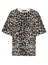 Dolce & Gabbana Crew Neck Flocked Cotton T-shirt With Animal Motif In Multicolor