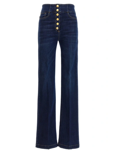 Elisabetta Franchi Palazzo Jeans Featuring Button Placket In Blue Denim