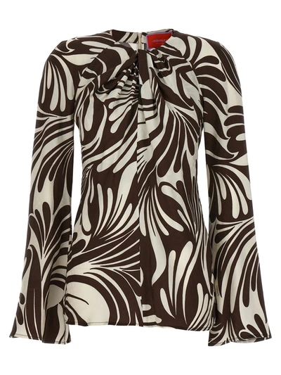 La Doublej Abstract-print Knotted-neck Blouse In Multicolor
