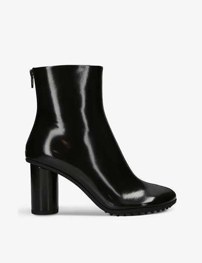 Bottega Veneta Womens Black Atomic Almond-toe Leather Heeled Ankle Boots