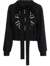 Patou Black Cotton Cropped Medallion Hoodie With Logo Embroidery In Black
