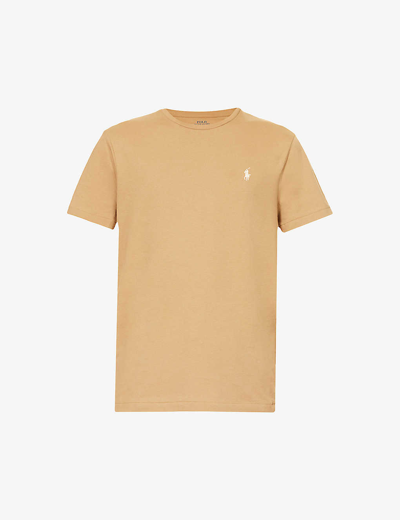 Polo Ralph Lauren Mens Cafe Tan Logo-embroidered Custom-fit Cotton-jersey T-shirt