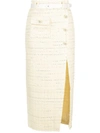 Self-portrait Midi Skirt In Bouclé In Yellow