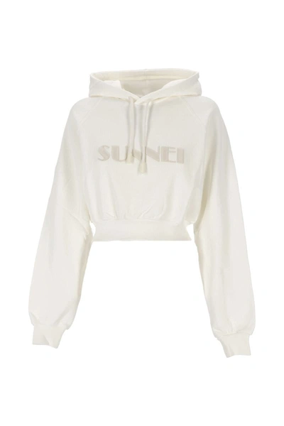 Sunnei Logo Hoodie In White